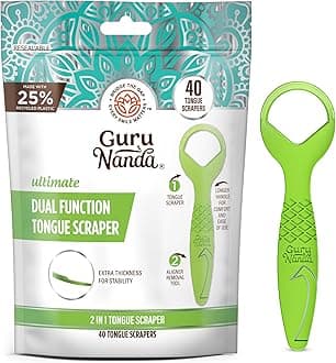 GuruNanda Disposable Tongue Scraper for Adults & Kids, Aligner Removal Tool (40 Ct) Dual-Function, BPA & PFAS-Free, Recyclable, Travel-Friendly, Promotes Fresh Breath, Easy to Use
