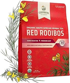 Cederberg Tea Company Red Rooibos Tea Bags USDA Certified South African Organic Herbal Tea, Naturally Caffeine Free Tea, Non-GMO, Premium Leaf, Rich in Antioxidants, 30 Count