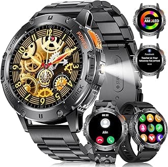LIGEMilitary Smart Watches for Men(Answer/Make Call) - 3 Straps,1.43" HD AMOLED Upgraded Outdor 530mAh Sports Smartwatch with Flashlight/Heart Rate/Sleep Monitor/IP68, Fitness Tracker for Android iOS
