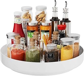 Ovicar Lazy Susan Cabinet Organizer - 13 inch Metal Turntable Lazy Susan for Kitchen Spice Rack Pantry Cupboard Bathroom Countertop Refrigerator Table Storage, White