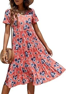 Berydress Women's Casual Summer Tiered Midi Dress 2025 Short Sleeve V-Neck Loose Cotton Ruffle Babydoll Dress Boho Sundress