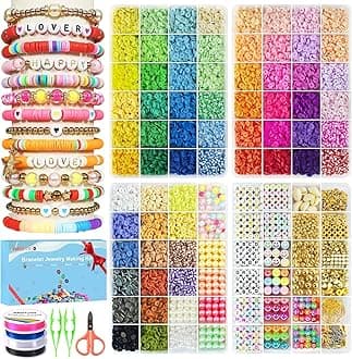 18000 Pcs Clay Beads Bracelet Making Kit, 4 Boxes 64 Colors Flat Polymer Heishi Jewelry with Gift Pack, Friendship Bracelet for Girls Ages 8-12