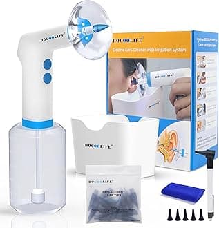 BOCOOLIFEElectric Ear Wax Removal Kit – Water Flushing Irrigation System Ears Flush Cleaner Powered with 4 Pressure Settings, Safe & Effective Ear Cleaning for Adults, Includes 30 Tips & Ear Basin