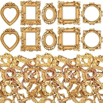 Vicenpal 200 Pcs Vintage Mini Picture Frames Baroque Antique Small Resin Jewelry Display Table Frame for Christmas DIY Photo Holiday Party Decoration (Gold)