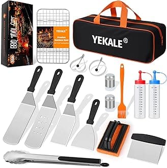17 PCS Griddle Accessories Kit, Flat Top Grill Accessories Set for Blackstone and Camp Chef, Grill Spatula Set with Enlarged Spatulas, Scraper - Outdoor Barbecue Tools Gifts for Men Dad Him