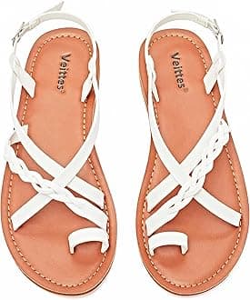 Veittes Women's Flat Slide Sandals - Fashion Slip On Braided Plait Toe Thong Strappy Spring Summer Shoes.