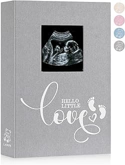 Baby Photo Album 4x6 300 Pockets, Linen Cover Ultrasound Album with Memo Writing Area, Bebe Sonogram Photobook, Slip-in Picture Book, Newborn Memory Book Keepsake Gifts for Boy Baby Shower Grey