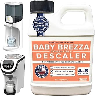 Descaler Compatible with Baby Brezza - 4 to 8 Uses - Descaler for Baby Bottle Dispensers & Washers - 32 oz Universal Cleaning Solution - Safe, All-Natural, Removes Mineral Buildup & Residue