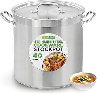 Nutrichef Stainless Steel Cookware Stockpot, 40 Quart Heavy Duty Induction Soup Pot With Stainless Steel Lid And Strong Riveted Handles, Even Heat Distribution, Compatible With Most Cooktops