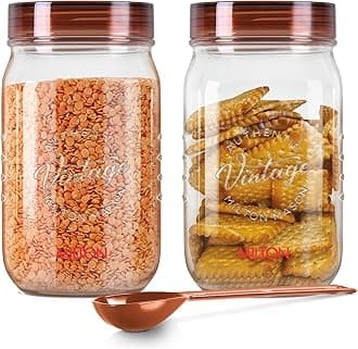 MILTON Vintage Pet Jar Set Of 2, 2 Litres Each, Transparent | Food Grade | Air Tight | Bpa Free | Food Storage Container, Polyethylene Terephthalate, Brown