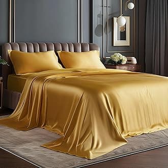 BEDELITE California King Sheets Set, Luxury Soft Gold Satin Sheets for Hair and Skin, Similar to Silk Bed Sheets Set 4 Pieces with 1 Deep Pocket Fitted Sheet, 1 Flat Sheet, and 2 Pillowcases