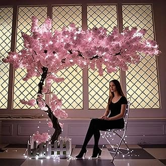 6 ft Tall Cherry Blossom Tree Artificial with Led Light, Handmade Fake Cherry Blossom Tree Pink Flowers for Indoor Outdoors, Wedding Decor