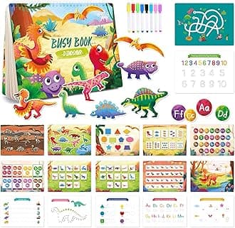 TIIANO Montessori Dinosaur Busy Book for Toddlers - Educational Learning Toy for 3-5 Year Old Boys and Girls, Perfect Birthday or Easter Gift
