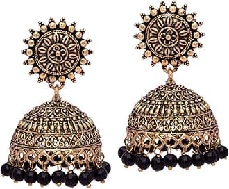 V L IMPEX Sun Shape Lightweight With Black Color Gold Plating Oxidised Girls Jhumki Jhumka Earring