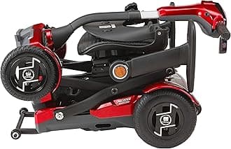 TEQNO S26 Auto Folding Portable Lightweight 4-Wheel Mobility Scooter with Laser Guide Lights and Key Fob - for Uneven and Rough Terrains - Red