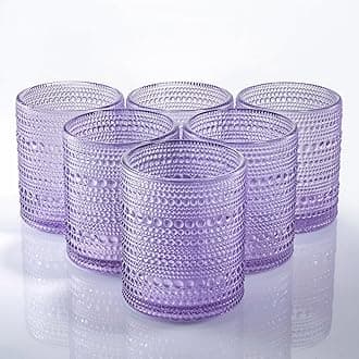 6-pack Hobnail Drinking Glasses, 10 oz Thick Modern Glass Tumbler, Double Old Fashion Glass, Vintage Bubble Glassware (Lavender)