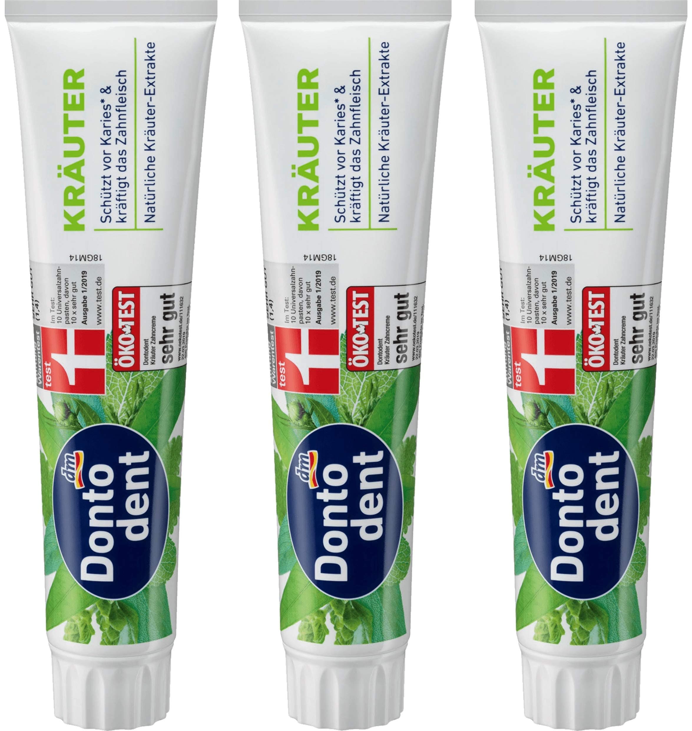Dontodent 3x125 ml TOOTHPASTE HERBS with NATURAL HERBAL EXTRACTS and FLUORIDE | Germany