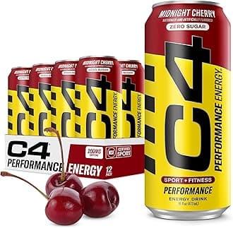 Cellucor C4 Energy Carbonated Zero Sugar Energy Drink, Pre Workout Drink + Beta Alanine - Midnight Cherry - 16 FL OZ (473 ml) - Pack of 12 (Packaging May Vary)