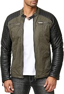 RED BRIDGE Men's Jacket Slim-Fit Casual Faux Leather Cotton Biker Modern Coats