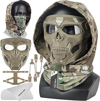 ACTIONUNION Airsoft Mask Full Face Skull Balaclava Face Mask Men Skeleton Mask Tactical Protective Paintball Mask Halloween Cosplay Costume