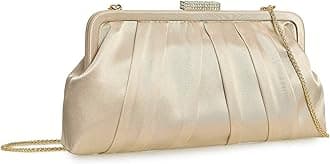 Classic Pleated Satin Clutch Bag Diamante Embellished Formal Handbag for Wedding/Prom/Black-Tie Events