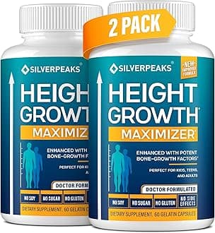 SILVERPEAKS Growth Capsules to Grow Taller - Height Growth Maximizer with Calcium for Bone Strength - Made in USA - Natural Get Taller Supplement to Increase Bone Growth - Pack of 2