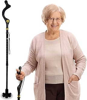Campbell Posture Cane | Walking Cane for Men Women | Mobility Device Portable Lightweight Adjustable Self-Standing Folding Collapsible Hand Walking Stick 10 Height Adjustment 360 Traction Tip