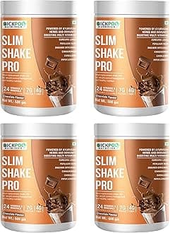Slim Shake Pro Protein Powder-Meal Replacement Shake For Weight Control & Management-Sugar Free,Healthy,(7g Protien 4G fiber 24 Vitamins&Minerals) For Men & Women (Chocolate 4 Pack)