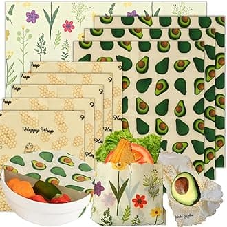 Reusable Beeswax Wrap - 9 Pack Beeswax Wraps for Food, Eco-Friendly Beeswax Food Wraps, Bread Sandwich Wrapper - Organic, Sustainable, Zero Waste, Reusable Plastic-Free Food Wrap, 1XL, 3M, 5S