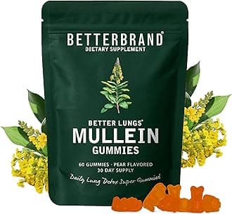 Betterbrand Mullein Chewable Gummies for Lung Cleanse and Detox, Respiratory Health Supplement, 1000mg Mullein Extract per Serving, 60 Gummies - 30 Day Supply - Pear Flavored