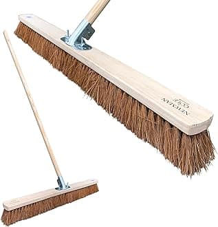 36” Wide Broom Indoor or Outdoor, Extra-Large Heavy Duty Broom Sweeping Brush for Warehouse Floors and Large Flat Surfaces (36” Natural Coco Soft Bristle Broom Complete with Handle)