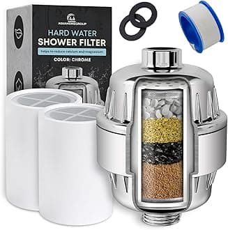Hard Water Shower Head Filter (2 Cartridges Included) – High-Pressure Water Softener for Limescale & Residue Reduction – 5 Stage Filtration with Resin, Carbon & KDF – Universal Fit
