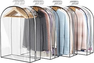 Clear Garment Bag for Hanging Clothes 10” Gusseted, 32” Suit Bags for Open Closet Storage Plastic Clothes Cover for Coat, Dress, Shirts, Fur, Jacket, Wardrobe Protectors, 4 Pack