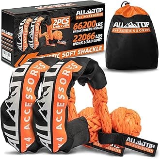ALL-TOP Synthetic Soft Shackle Rope 3/4in x 24in (66200Lbs Max Break) UHMWPE Recovery Tow Shackles for Offroad 4x4 Vehicles, 2 PCS