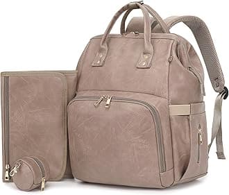Vegan Leather Diaper Bag Backpack for Boy Girl with Changing Pad and Pacifier Case