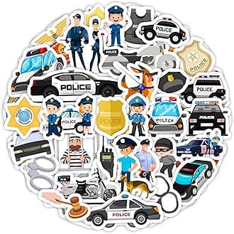 BulbaCraft 100Pcs Police Stickers, Cops Sticker, Police Man Laptop Decals, Cops Party Decorations, Gifts for Women & Men