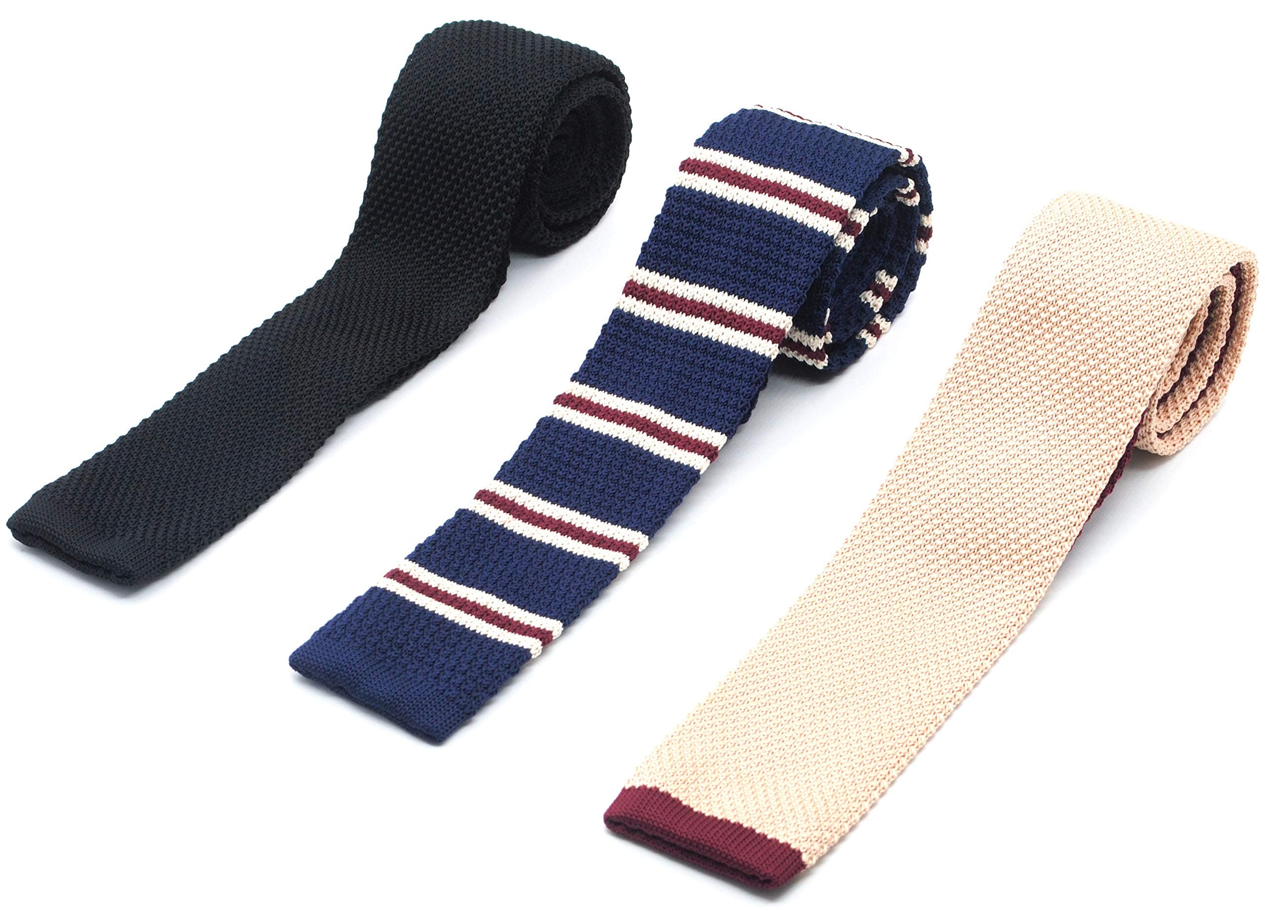 Knit Ties for Men, Wrinkle Proof, Machine Washable, 2.35 inch Skinny Ties, Flat-end Sock Ties, 3-Pack