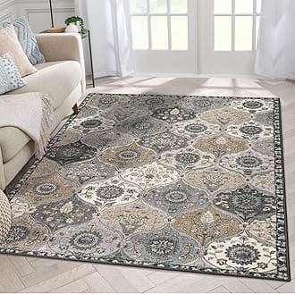 Lahome Moroccan Washable Living Room Rug, 5x8 Rugs for Bedroom Dining Room, Soft Non-Slip Non Shedding Boho Distressed Throw Carpet for Nursery Office Elise, Grey
