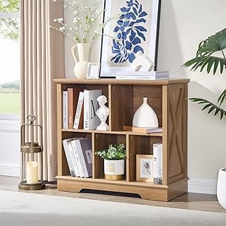 Farmhouse 5 Cube Bookshelf, Storage Organizer Bookcase, Kids Toy Storage Cabinet, Small Bookshelves Storage Organizer Shelf, Wood Display Cabinet Book Shelves for Bedroom,Living Room,Natural Oak