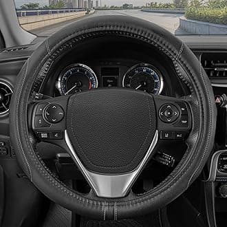 Motor Trend SW-761-GR-M_AM GripDrive Synthetic Leather Auto Car Steering Wheel Cover Black w/Gray Accent Stitching Comfort Grip - Standard 15 inch