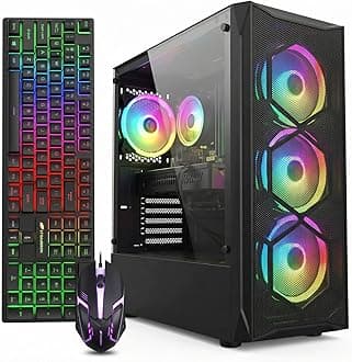 Gaming Desktop PC, Radeon RX 580 8G GDDR5, Intel Core i7 up to 3.9G, 16G RAM, 1T SSD, 600M WiFi, BT 5.0, RGB Fan x6, Windows 11 Home