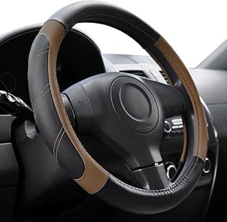 Elantrip Leather Steering Wheel Cover 15 1/2-16 inch Universal Padded Soft Grip Breathable for Car Truck SUV Jeep Anti Slip Brown