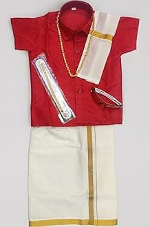 Kanchipuram silk with lining Dhoti And Accessories For Boys Traditional Dress Short Sleeve Shirts