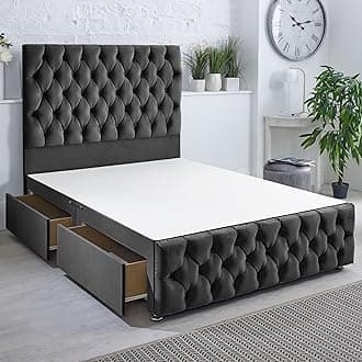 ComfoRest - Elegant 5FT King Size Bed with 2 Drawers | Durable Base for Storage Needs | Stylish Frame for Modern Bedrooms and Contemporary Living (Black Plush)