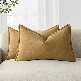 Foindtower Decorative Cushion Covers, Pack of 2, Plain Colour, Soft Linen, Bohemian and Rustic Style, for Sofa, Bedroom, Living Room, Home Decor, 30.5 x 50.8 cm, Honey Mustard