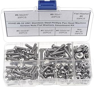 #8-32 UNC Stainless Steel Phillips Pan Head Machine Screws Nuts Flat Washers Assortment Kit
