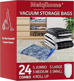 Vacuum Seal Bags for Clothing Travel & Home Storage, travel vacuum bags with pump, Store Blankets, Comforters, Pillows, Seasonal Clothes Compactly,24 Pack With Electric Pump