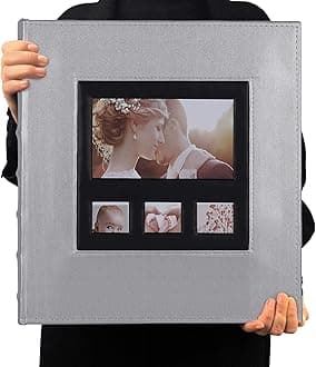 RECUTMS Photo Album for 4x6 600 Photos Extra Large Capacity Leather Cover Wedding Family Photo Albums, Horizontal & Vertical 4x6 Photos with Black Pages 5 Per Page (Silver)13.6 x 13.2 x 2.2 inches