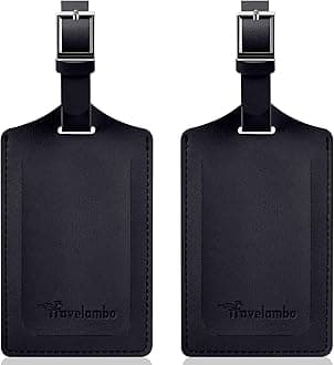Travelambo Leather Luggage Bag Tags (Black 4001- Classic Black)