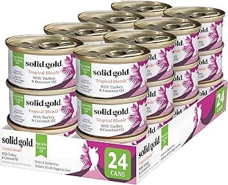 Solid Gold Wet Cat Food Pate in Coconut Oil - Healthy Canned Cat Food Pate w/Real Turkey, Omega Fatty Acids, Vitamins & Minerals - Grain Free & Gluten Free Canned Meals for Cats & Kittens - 24ct/3oz